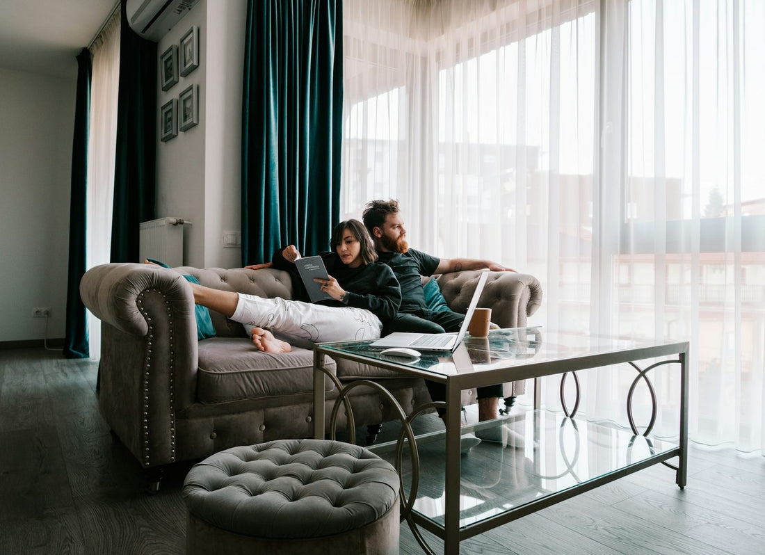 A couple going through their finances together at home