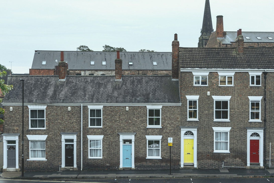A street of British terraced houses