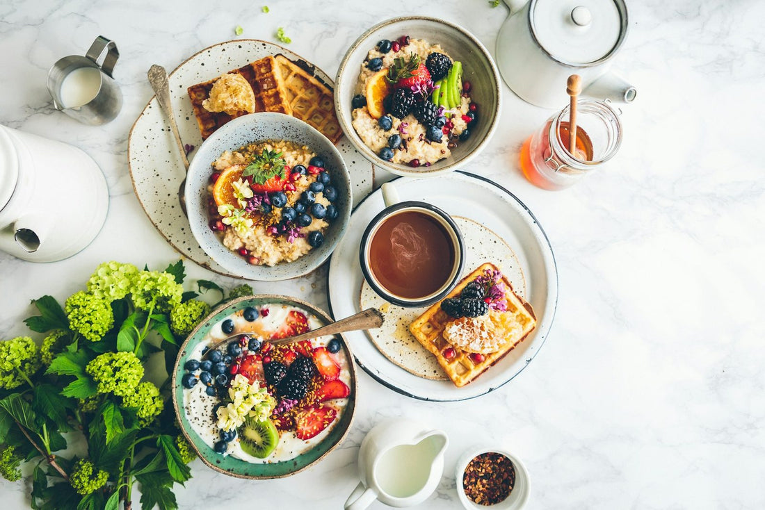 A family sitting down to breakfast together