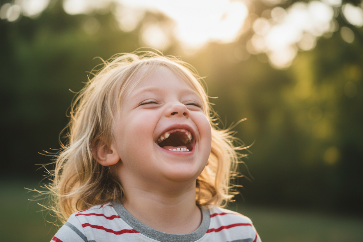 child cracking up front teeth missing